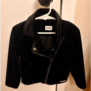 Sleek plush black Hudson velvety biker jacket, girls size 4t